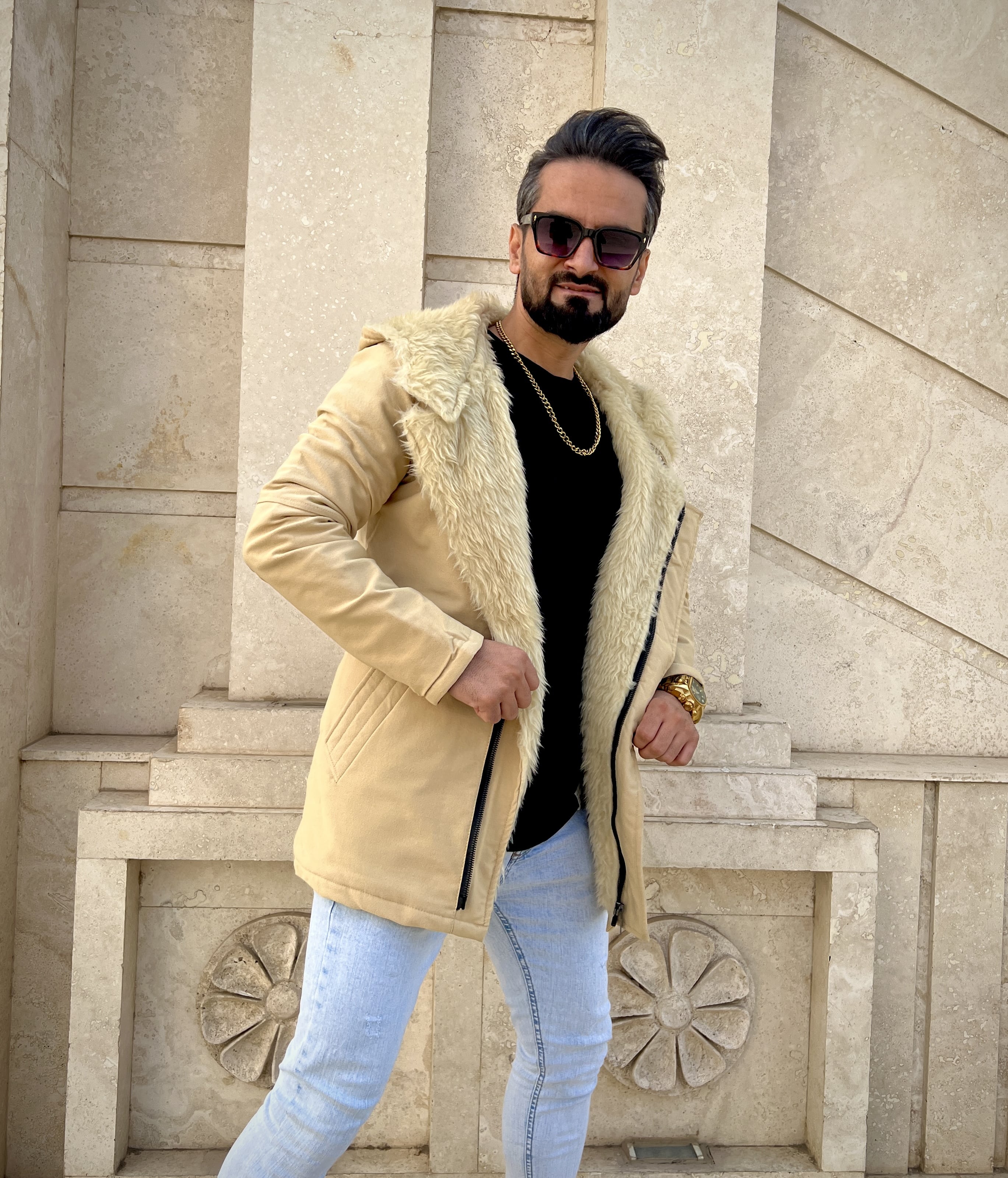 پالتو کتان داخل خز