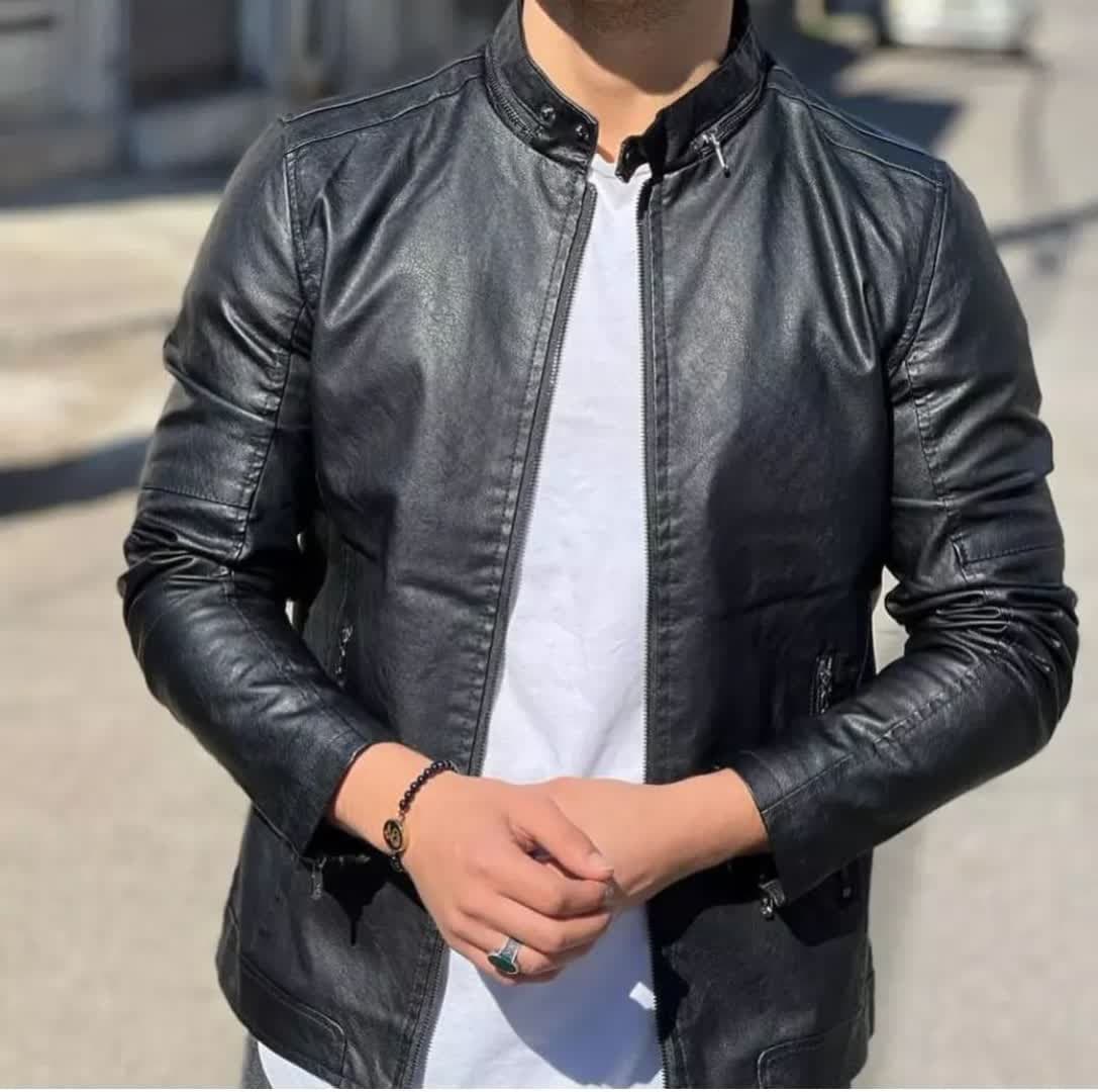 کاپشن چرم مشکی